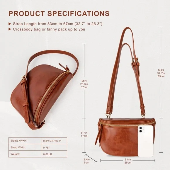 Lady Elegant Brown Leather Crossbody Bag - Picture 6 of 7